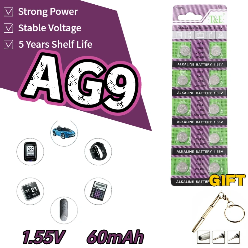 

Button Battery 1.55V AG9 - Compatible with LR936W SR936SW LR45 394A G9A 194 for Watch, Toys & Remote Control