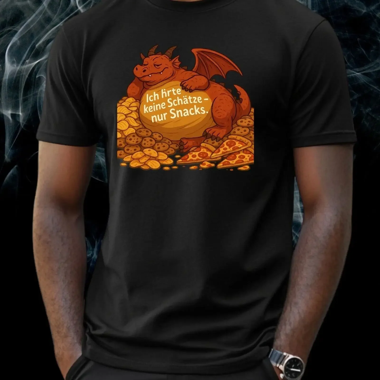 T Shirt Couch Drache mit Ketchup Witziges Motiv Spruch amp Fastfood Schatz vintage Washed fashion Slightly Stretched Unisex