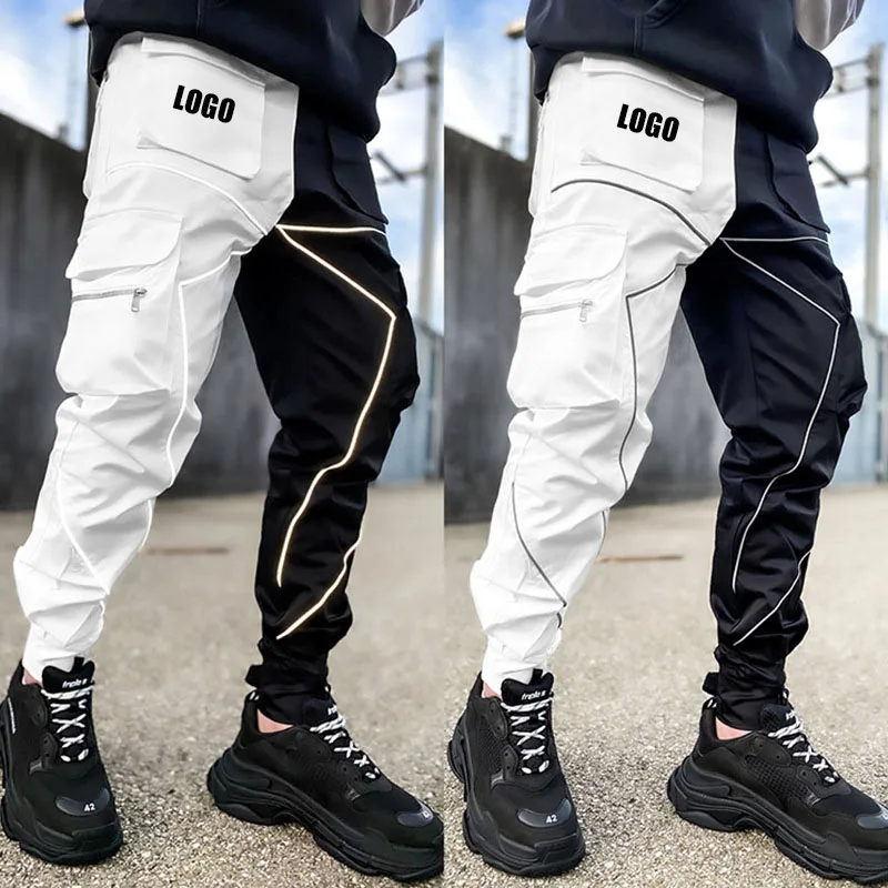 Customized LOGO men's spring and autumn casual pants youth overalls multi-pocket small foot bundle Velcro trousers