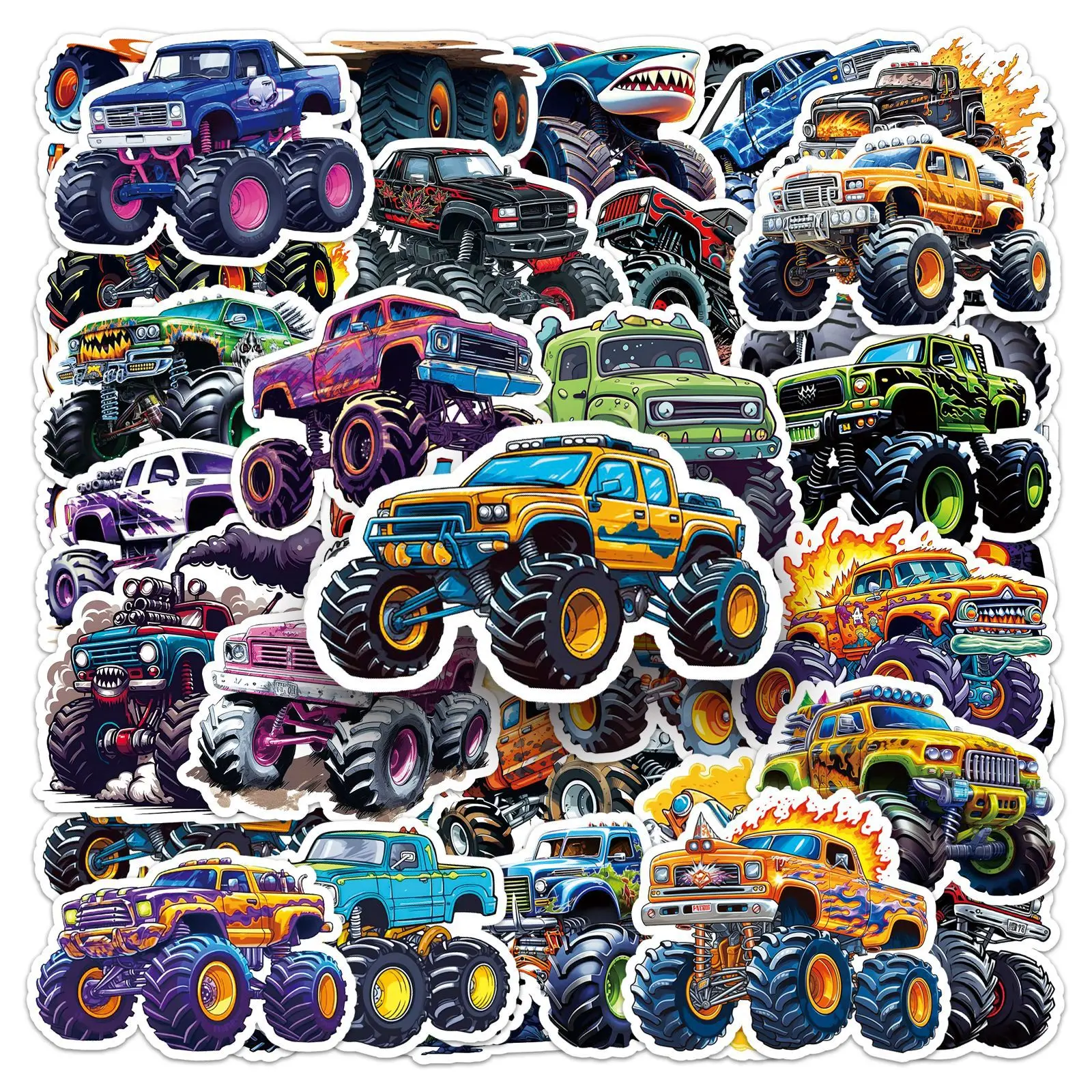 50PCS Large Tire off Road Vehicle Cartoon Stickers Funny Animation Graffiti Decoration DIY Toys Laptop Guitar Car Bike Decals
