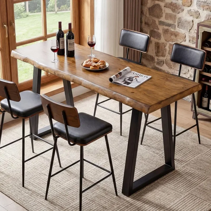 63 Solid Wood Bar Table Commercial Grade Counter Height Table with Metal Legs Heavy Duty Long Pub Table for Restaurant Bar