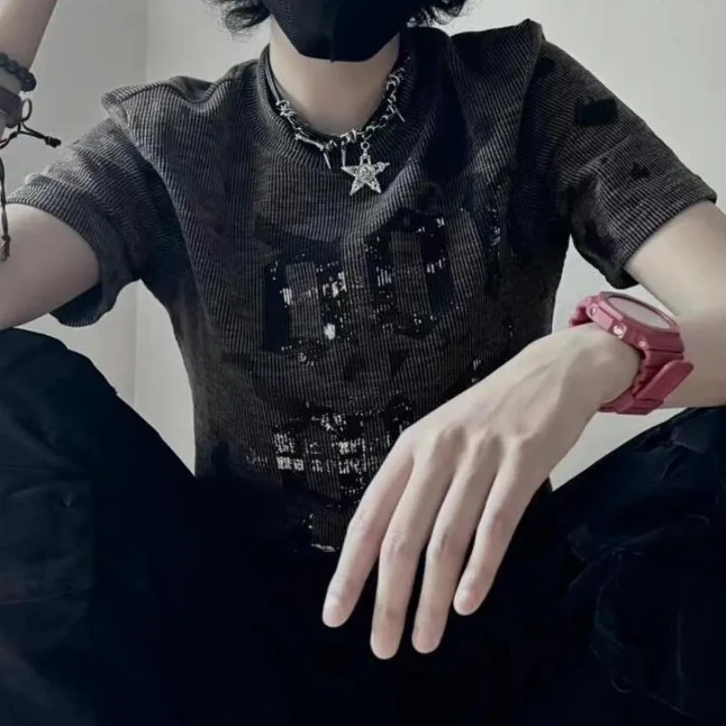 

Kimutomo Women T Shirts Letter Printed Punk Style Short Sleeve Grunge Gothic Y2k Aesthetic Harajuku Tops Female Fashion