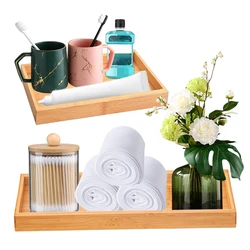 Bathroom Bamboo Counter Tray Toilet Tank Vanity Tray Multi Use Soap Dispenser Toilet Paper Storage Rack Food Coffee Snack Tray