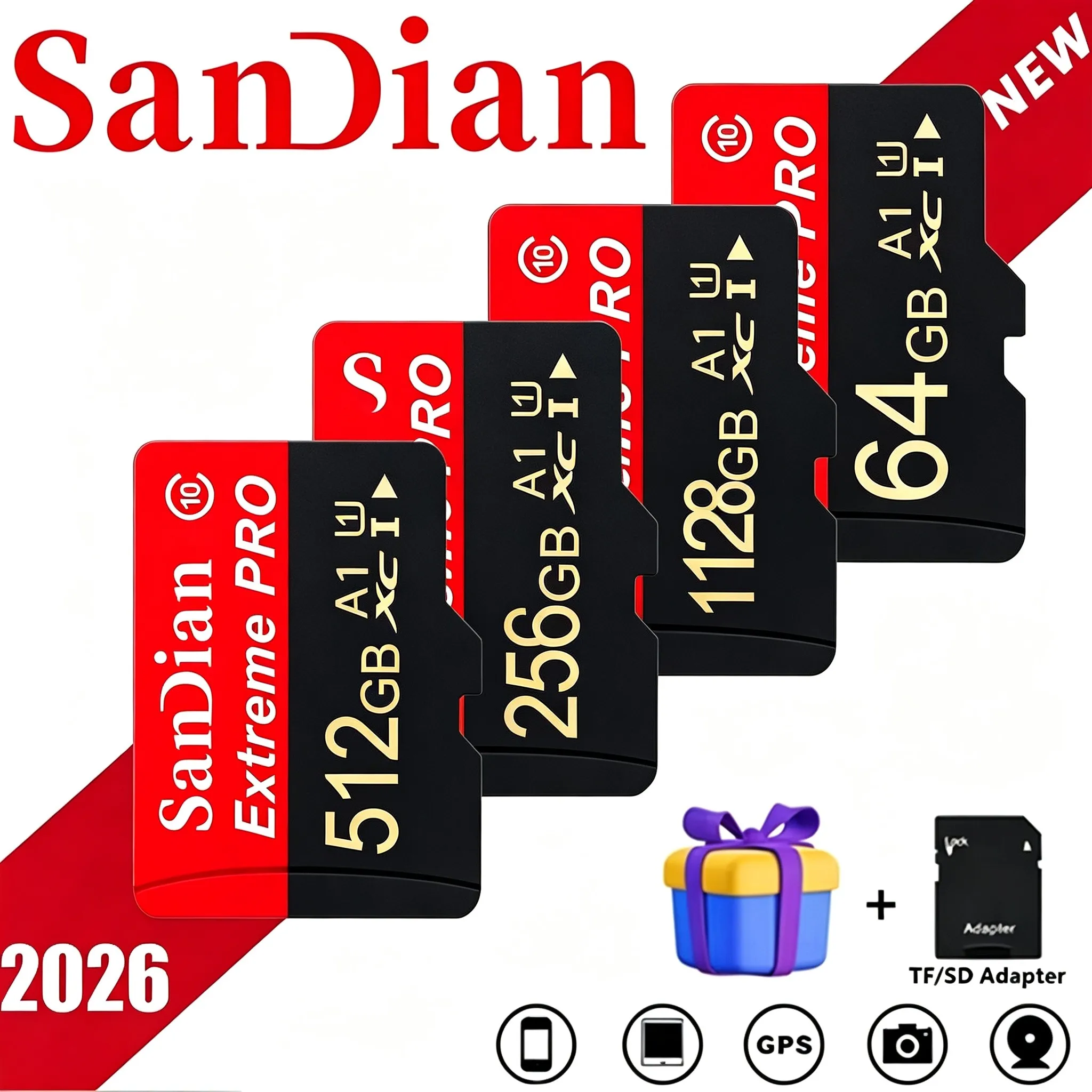 Portable TF Cards 512GB 256GB 64GB 32GB Micro TF SD Card SD Cards Memory Card V30 Full HD for Drone/Smart TV/Laptop
