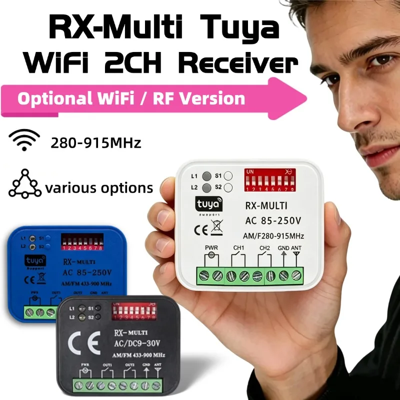 RX MULTI Tuya WIFI 300-868 MHz Garage Door Remote Control Receiver 433MHz 868MHz AC DC 9-30V 85-250V Smart Switch Module Opener
