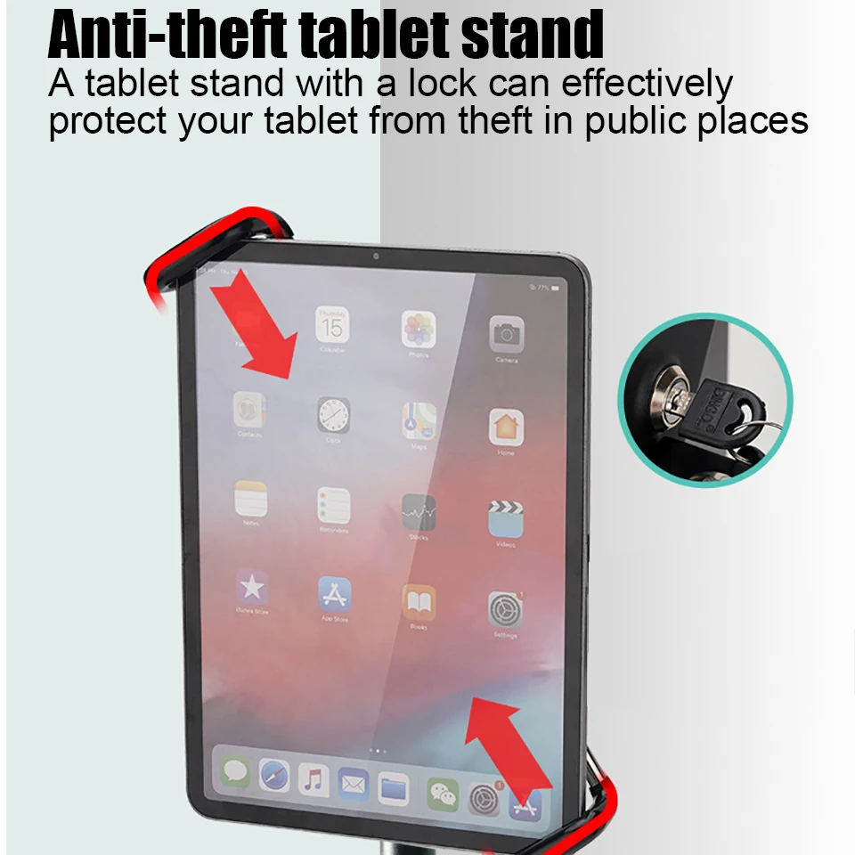 Stojak antykradzieżowy na tablet do postawienia na biurko, wytrzymały uchwyt na tablet POS do montażu na ladzie z zamkiem zabezpieczającym i kluczem. — zdjęcie produktu 4