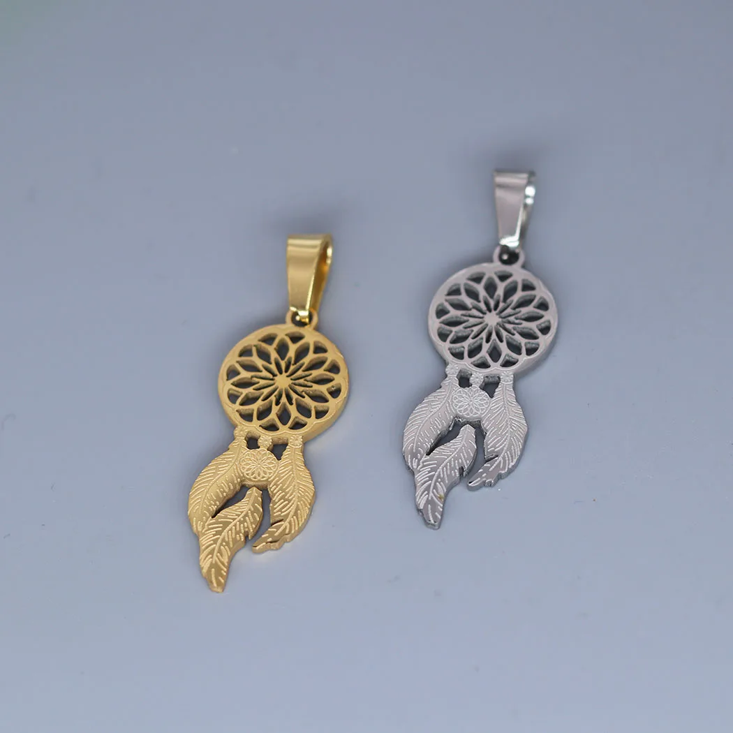 2Pcs/lot Tiny Dream Catcher Pendant Charm For Necklace Bracelets Jewelry Crafts Making Findings Handmade Stainless Steel Charm