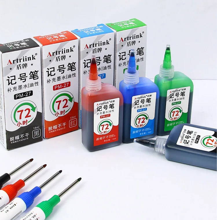 4-Farben 15ml Marker-Nachfülltinte, Ölbasiert Schnelltrocknend Wasserfest und Nicht Verblassend, Nicht Löschbare Marker-Tinte, Haltbarkeit von 72 Stunden – Detail 1