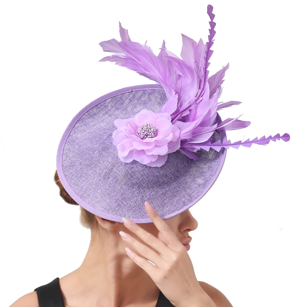 

Elegant Women Vintage Fascinator Hat Hair Clip Ladies Party Deby Big Fedora Cap With Nice Fancy Flower Occasion Hair Accessories