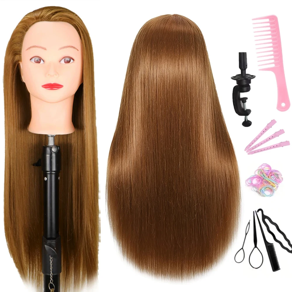 Fotografia 7: 26 Polegada/65 cm estilo de cabelo manequim cabeça boneca cabeça cabelo humano para cabeleireiro prática cabelo e maquiagem com braçadeira livre