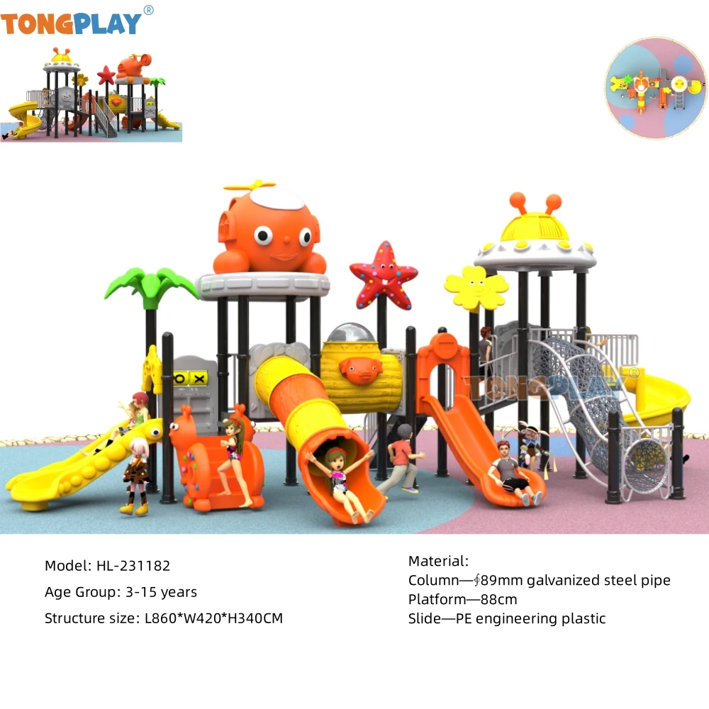 Corrediça de parque infantil com túnel corrediça de tubo, brinquedo de plástico infantil de alta qualidade, parque infantil, corrediça