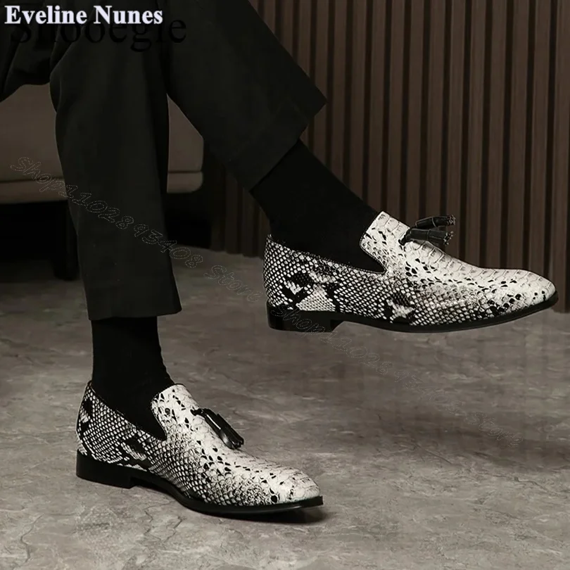 Snakeskin Tassel Style Men Shoes Slip on Leather Men Shoes Stylish Men Spring Shoes Casual Shoes Big Size 38-48 Zapatillas Mujer