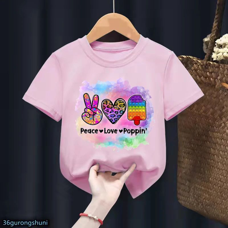 2024 Watercolor Rainbow Unicorn Peace Love  T-Shirt Girls Kawaii Kids Clothes Fidget Toys Tshirt Children Clothing T Shirt