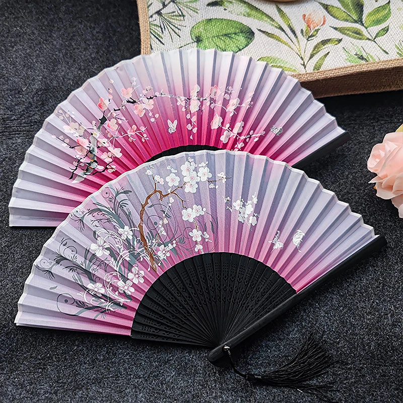 Vintage Style Silk Folding Fan Chinese Japanese Pattern Art Craft Gift Home Decoration Ornaments Dance Hand Fan