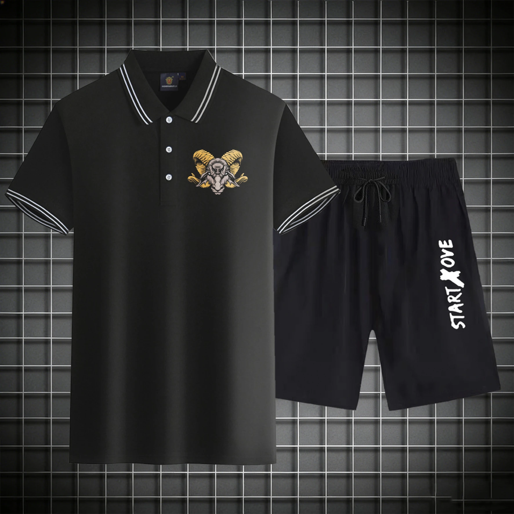 men's Polos sets 2026 Summer men's suits men's Tracksuit set sweat suit Polyester Short sleeve drip clothing Printed Graphic