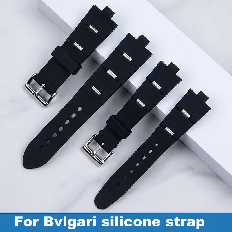 Rubber silicone strap for Bvlgari Watch Strap with notch 22x8 24x8mm DP42C14SVDGMT men's and women's Black Bracelet