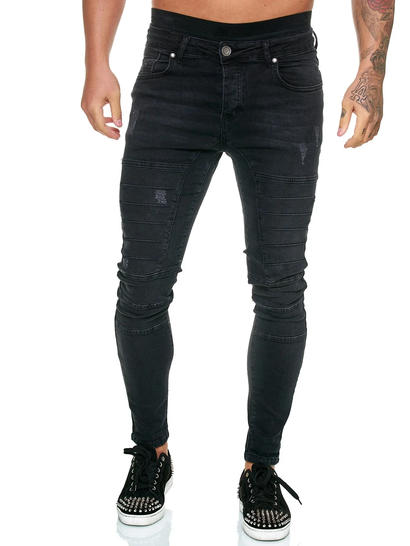 European and American New Style Motorcycle Men's Skinny Jeans, Men's Casual High Street Trendy Brand Slim-fit Denim Trousers.