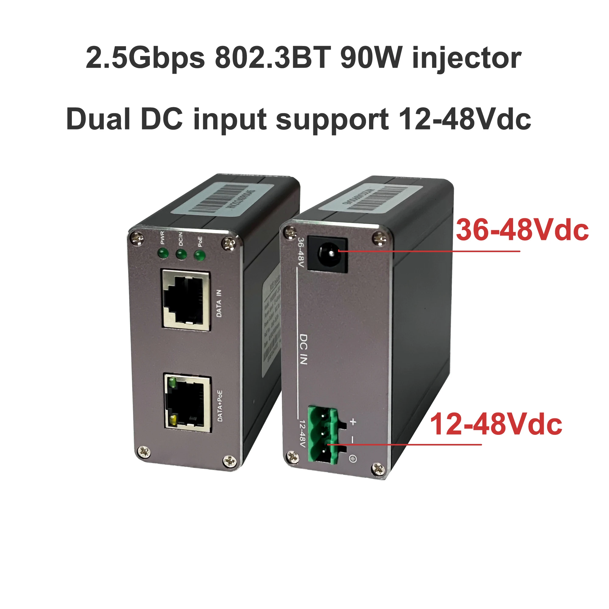 Dual DC Input 802.3at/bt Active POE Injector Network Equipment 12V-48V Input Range 90W Max Output 2.5Gbps for 802.3at/bt Devices