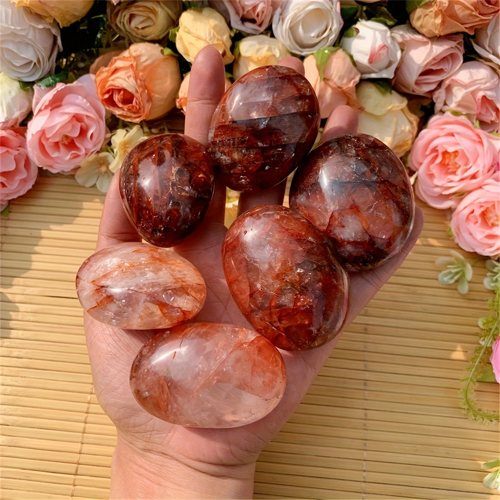 Natural Fire Quartz Heart Palm Stones  Meditation & Crystal Grid - Decorative Gemstone Love Hearts for Interiors  Perfect l Gift