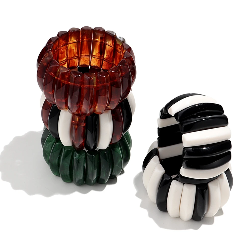 Vintage Acrylic Wide Stretched Beads Bracelets for Women Exaggerate Curved Elastic Cuff Bangles Bracele Summer Jewelry