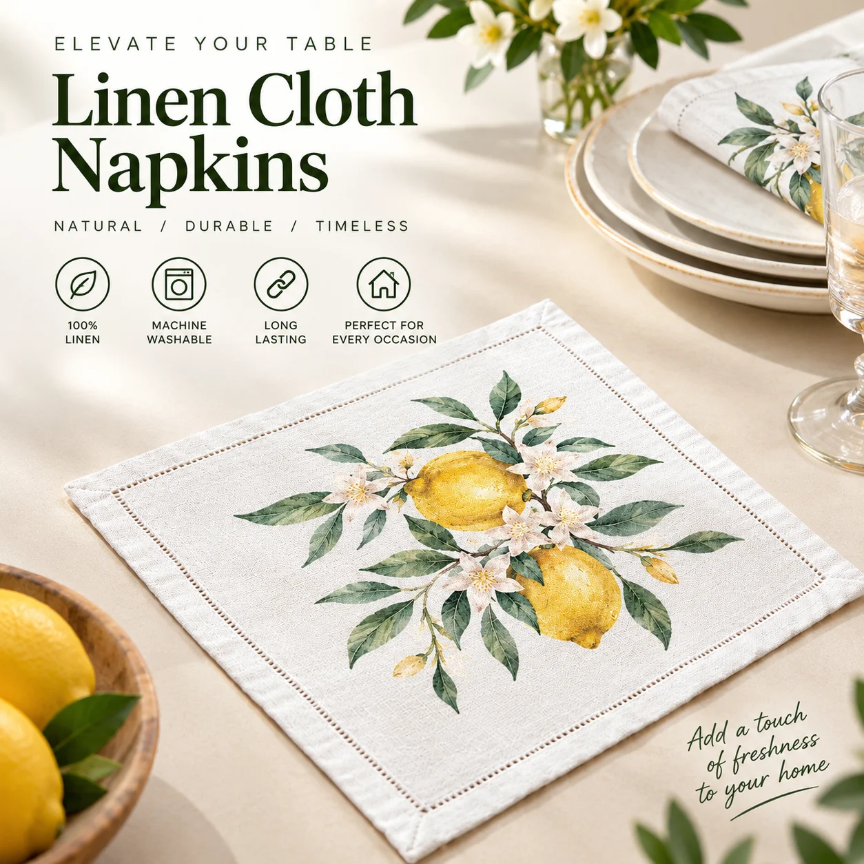 10 Pcs Personalized Custom Logo Linen Napkins Washable Cloth Dinner Napkins Set Rustic Wedding Event Restaurant Table Decoration