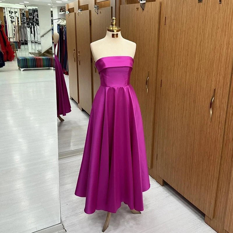 

Thinyfull Sexy A-Line Prom Evening Dresses 2025 Strapless Sleeveless Tea Length Dress Formal Night Cocktail Prom Gowns Plus Size