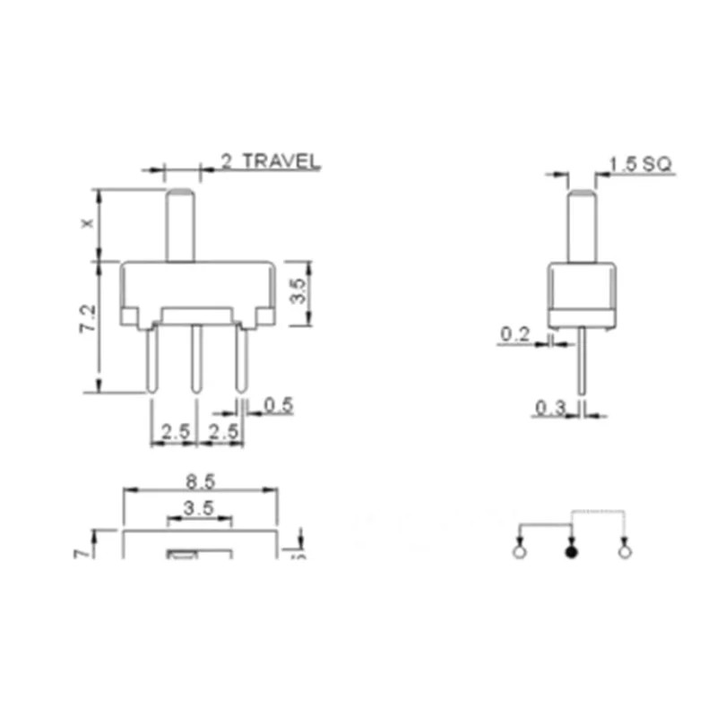 20 Pz SS12D00 Interruttore on-off Mini Interruttore A Scorrimento 3pin 1P2T 2 Posizione Interruttore A Levetta di Alta Qualità Lunghezza Della Maniglia: 3 MM/4 MM/5 MM