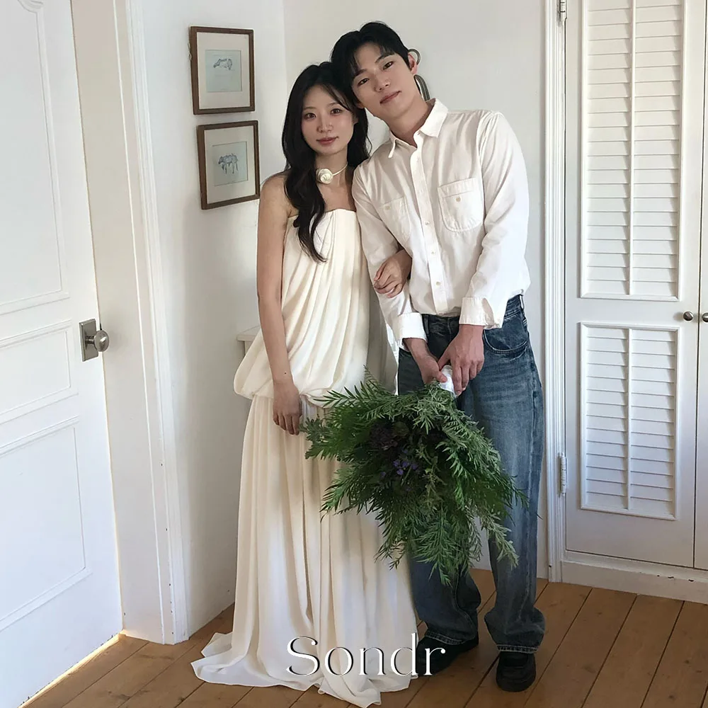 Sondr Strapless Simple Wedding Dress Korea Photography Gown A Line Bridal Gown Floor Length Prom Dresses Customized