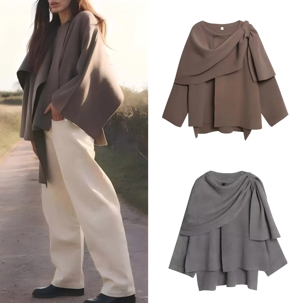 

Женское новое модное свободное теплое пальто с узлом и украшением в стиле ретро, женское пальто на пуговицах с длинными рукавами, шикарный топ