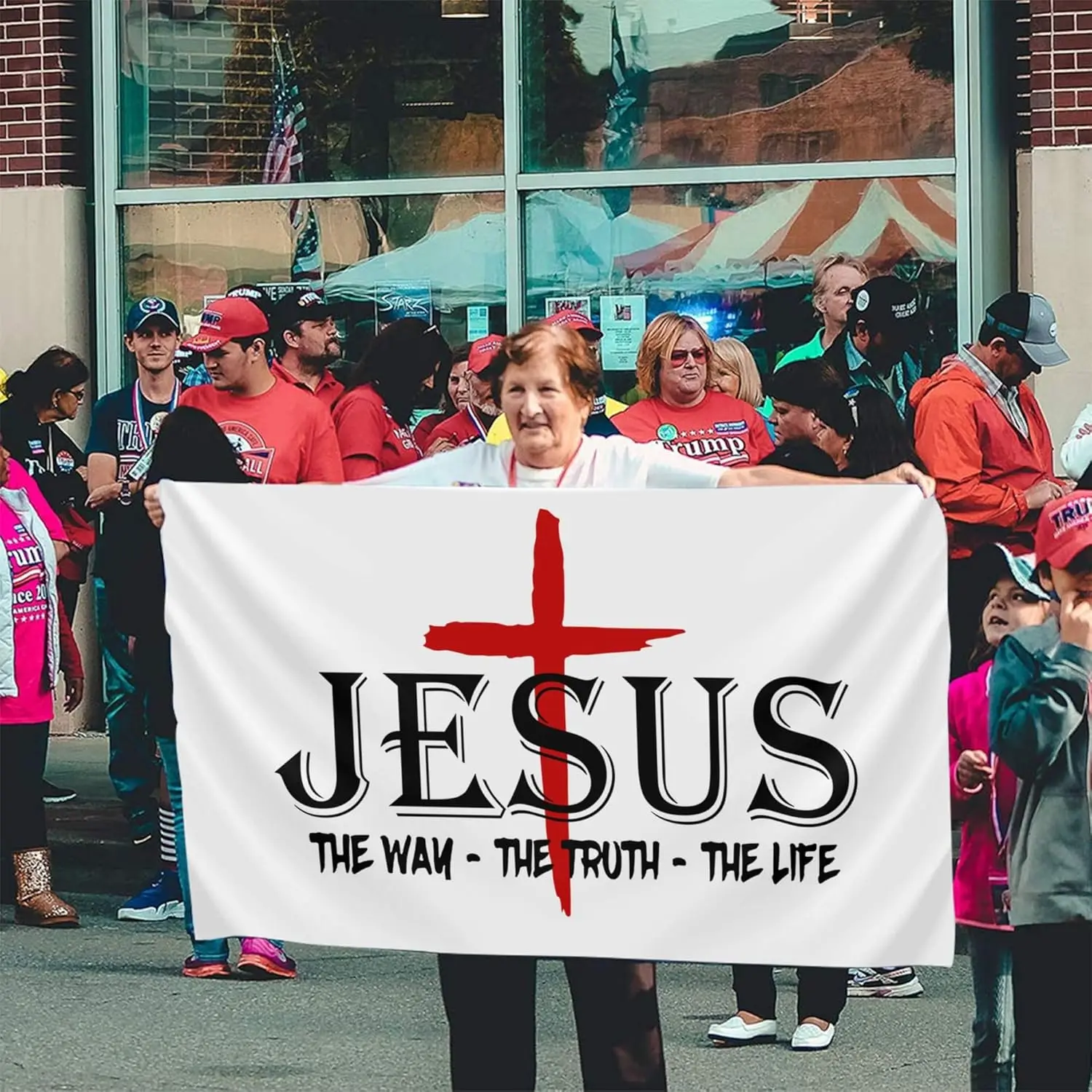 Cross Jesus The Way Truth Life Flag, 3x5 Ft, Double Sided, Polyester, Outdoor, Easter Decorations, Christian Gifts