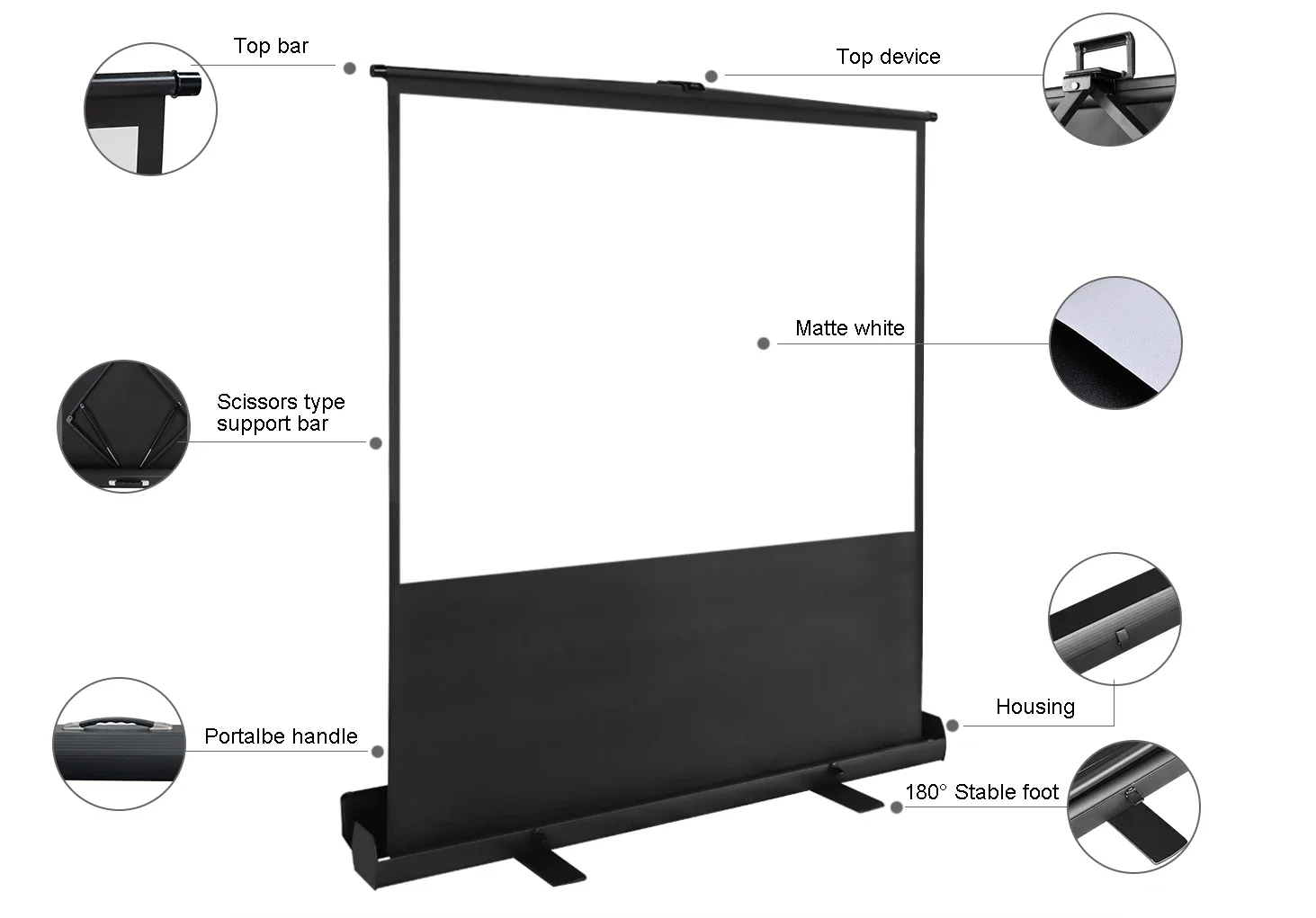 HD Floor Standing Projector Screens Portable and Retractable Video Projection Screen