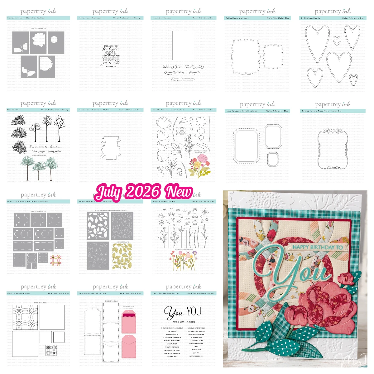 Papertray Ink Build-a-Flower Garden in Stitches: Troqueles de corte de metal y sellos de corazones para manualidades DIY, calendario y álbum de recortes, Julio 2026