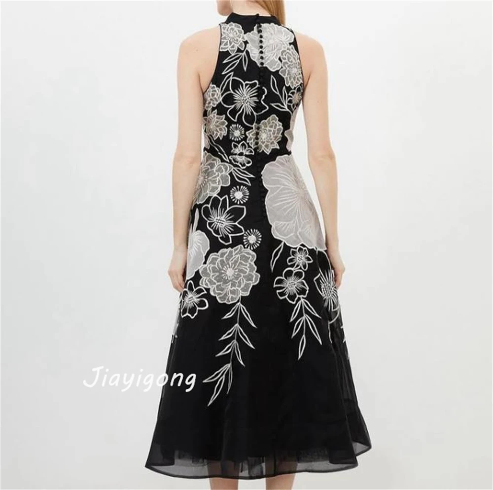 CustomizedJiayigong   Exquisite High Collar A-line Flowers Organza Ankle-Length Bespoke Occasion Dresses Prom