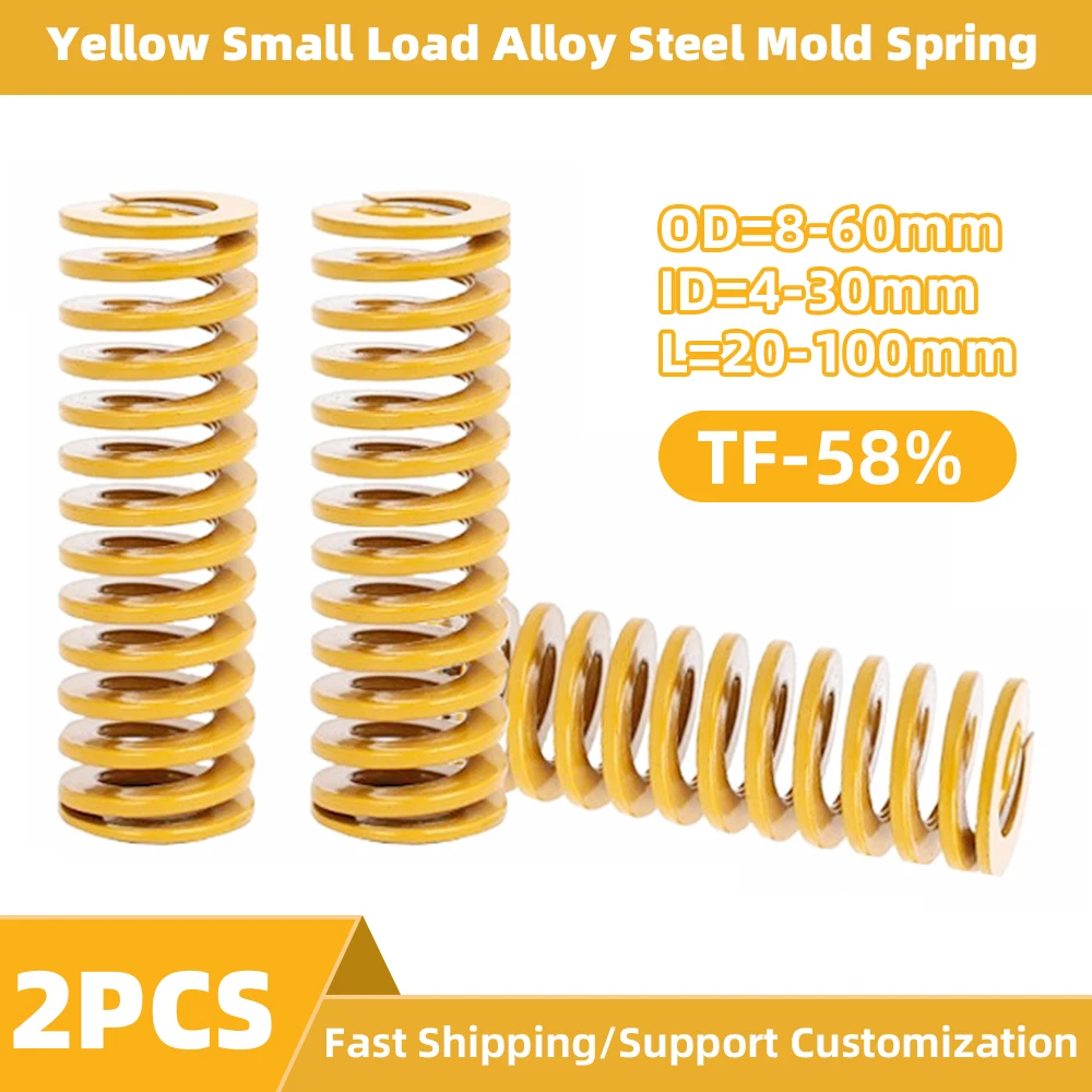 Creamily 2Pcs Small Load Mold Spring Yellow Compression Spring Steel Outer Diameter 8-60mm Inner Diameter 4-30mm Length 20-100mm