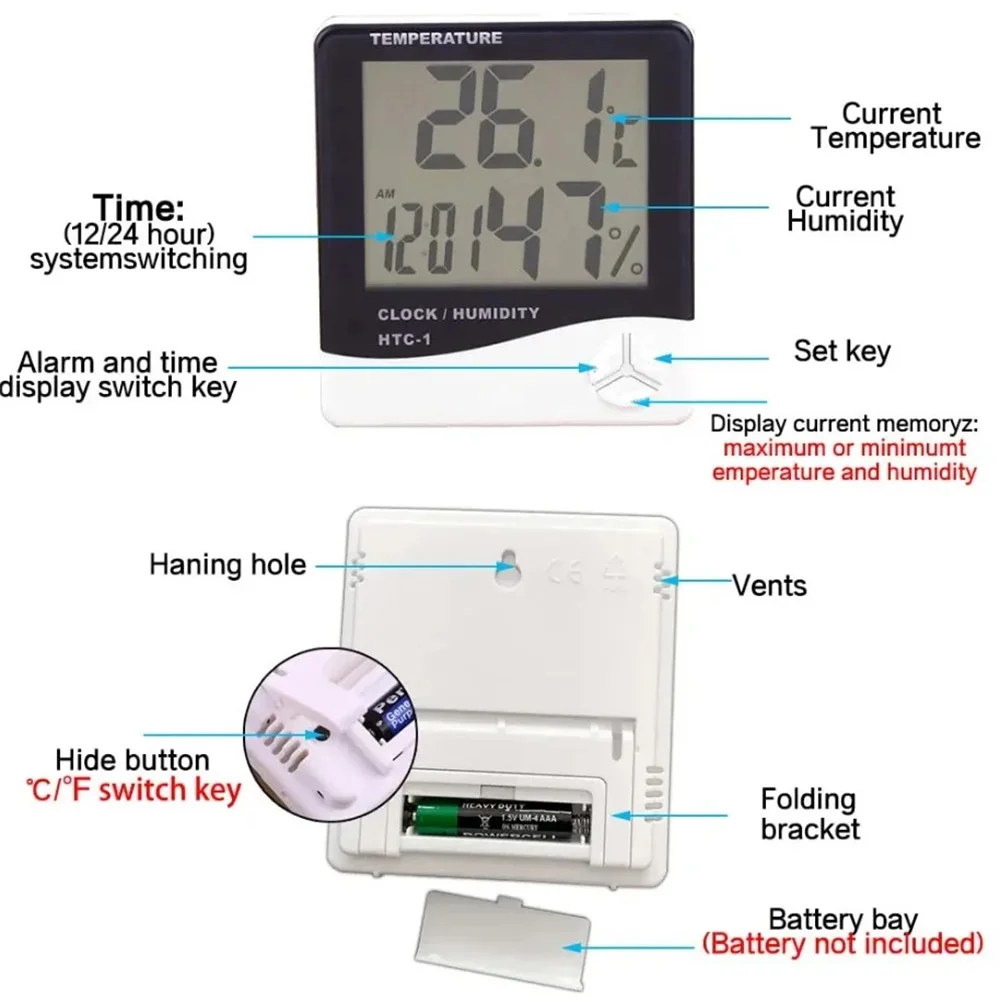 LED Digital Thermo Hygrometer Multifunction Temperature Humidity Meter Alarm Clock Weather Station For Home Indoor Accessory