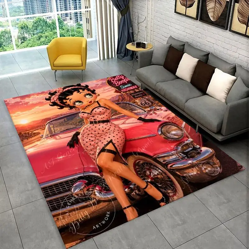 Cute B-Betty Girl B-Boop Cartoon Living Room Non-Slip Area Rug Soft Carpet for Bedroom  Playroom Sofa,Home Decor Doormat Gift