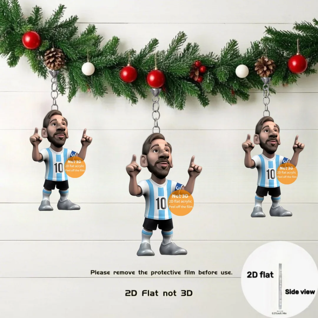 2D Cartoon Messi Keychain Soccer Star Pendant Football Player Flat Acrylic Ornament Charms Hanging Decoration for Bag Party Gift