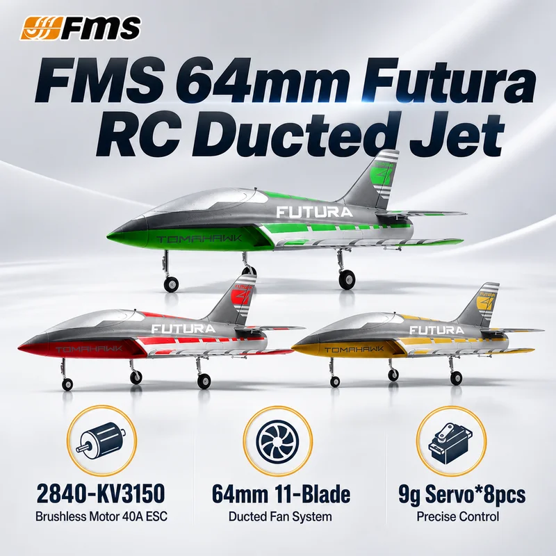 Hot FMS 64mm Futura Brushless Simulation Remote Control Ducted Aircraft Model EDF JET Fixed Wing CNC Landing Gear Electric Toy