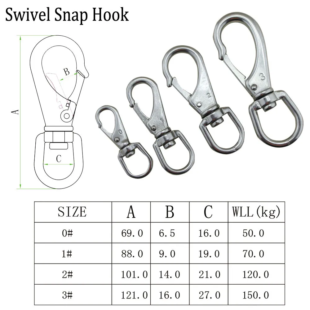 5pcs Stainless Steel 316 Marine Grade Bag Carabiner Quick Release Dog Chain Bolted Eye Swivel Snap Hook for Boat Yacht Ocean Use