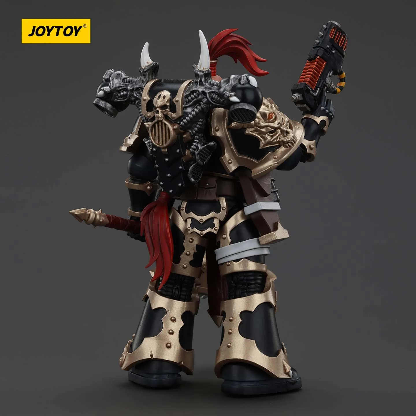 JOYTOY Dark Source Warhammer 40k Chaos Interstellar Warrior Black Legion JT00959 Senjata Plasma dan Kapak Tenaga Prajurit Terpilih 1/18