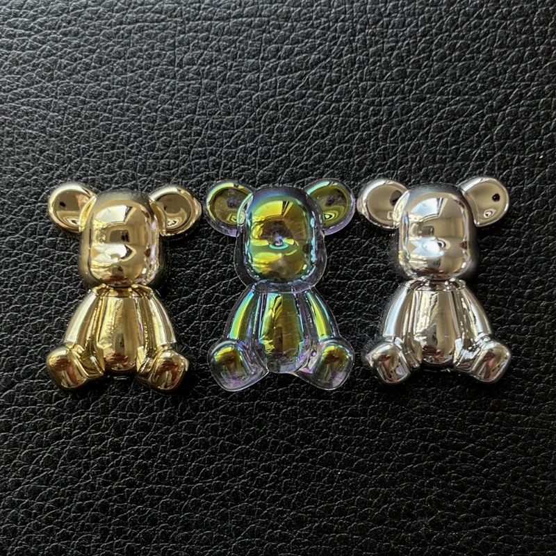 5pcs Golden Silver Bear Resin Flatback Cabochon Rhinestone Figurine Scrapbook Animal Jewelry Findings For Earrings Keychain Diy