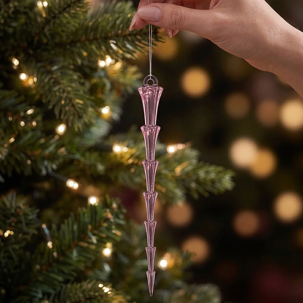 12pcs For Crystal Icicle Christmas Tree Ornaments For Acrylic Hanging Pendants Blue Pink Transparent Decor For Home Wedding Part
