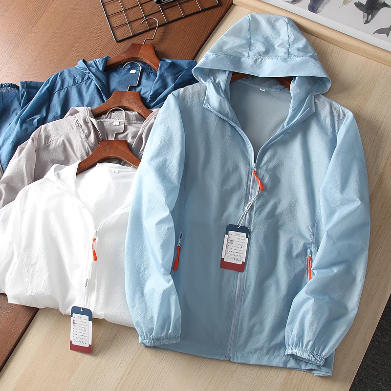 

Мужская ультратонкая, ультралегкая, дышащая солнцезащитная одежда с капюшоном, однотонная, с лазерной перфорацией, из тонкой ткани.