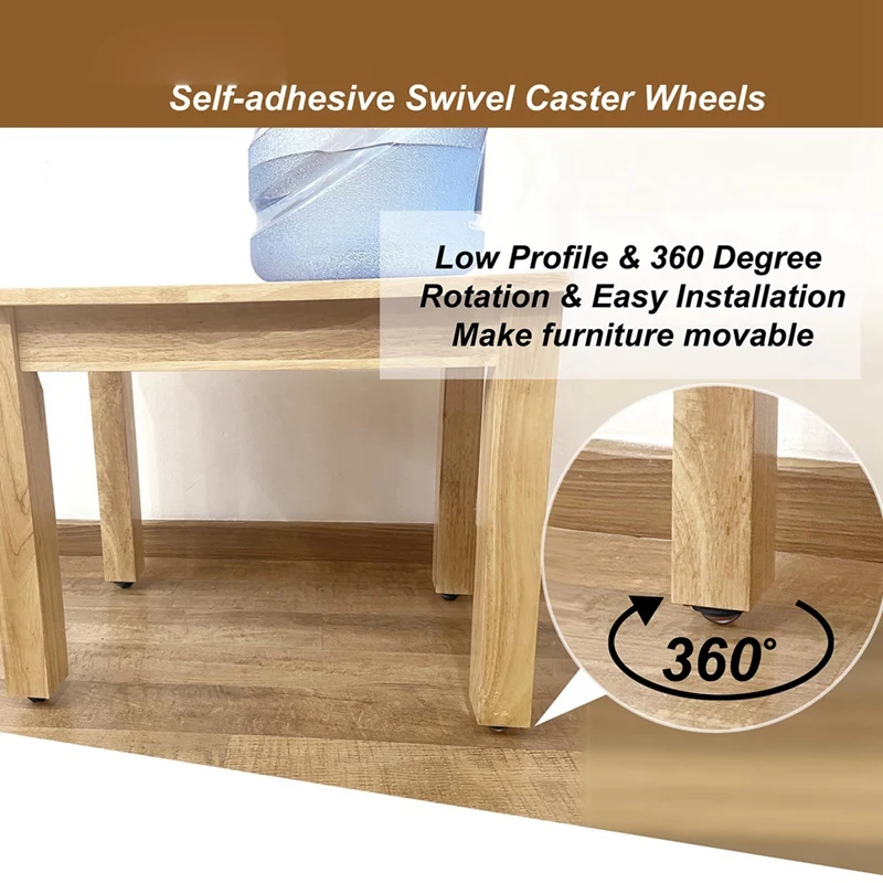 4 Piece 1 Inch Self Adhesive Caster Wheels For Furniture Low Profile Swivel Wheels Black For Small Appliance Storage Bins