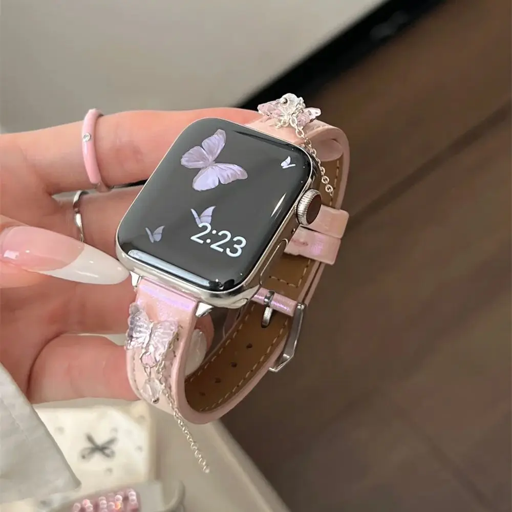 

Luxury Gold Stainless Steel Leather Band For Apple Watch 8 7 SE 6 5 4 Lady Man Bracelet Strap For iwatch 41mm 45mm 38 49 44 40mm