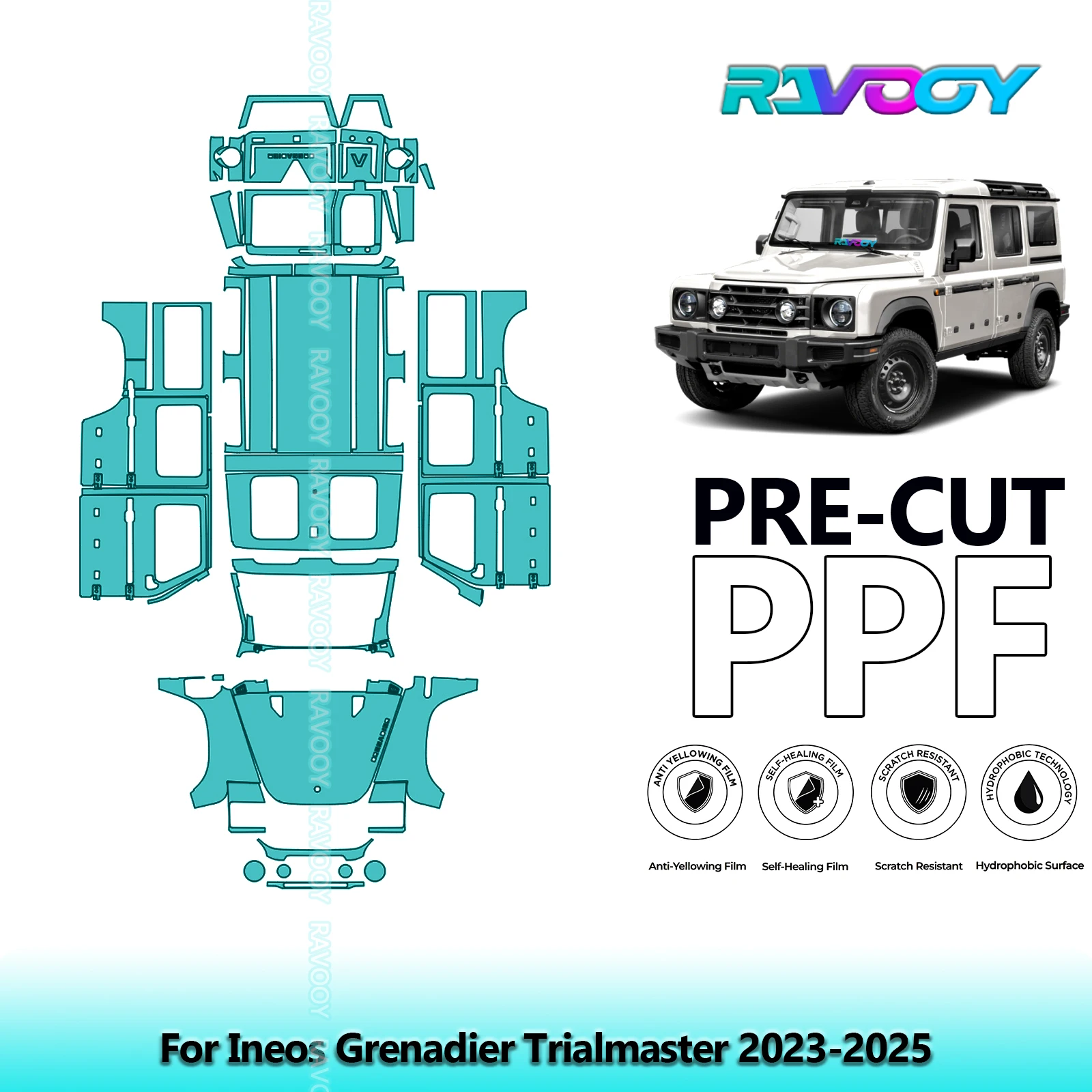Full Vehicle Clear Bra Precut PPF Paint Protection Film For Ineos Grenadier Trialmaster 2023-2026 8.5mil Self-Healing TPU