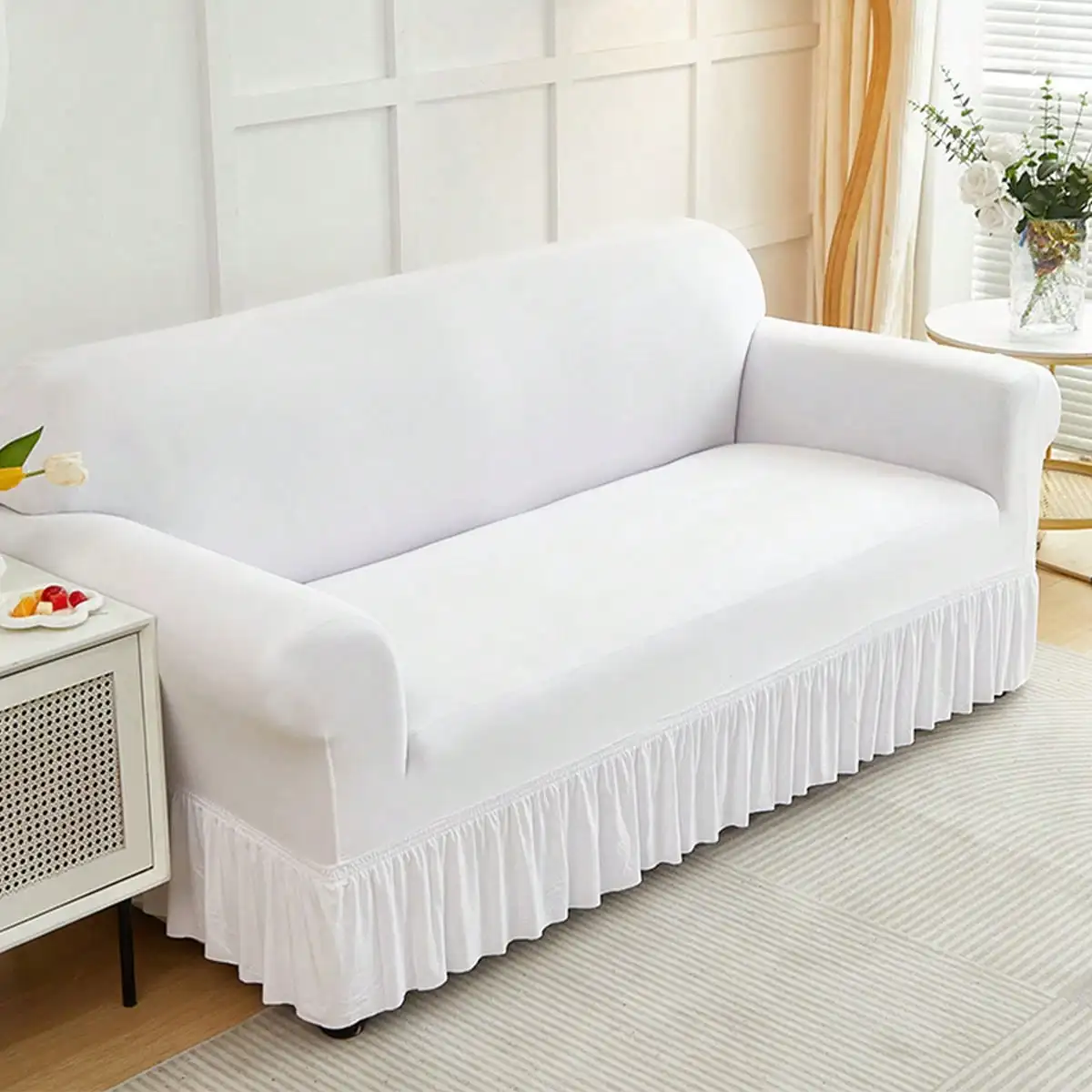 1PC Lightweight Sofa Slipcover Stretch Milk Silk Breathable Cool ForSummer Anti-Dirty And Non-Slip Solid Color Sofa Cover Suitable For 1/2/3/4 Seat Home/Living Room Decoration All-Inclusive Sofa Protective Cover