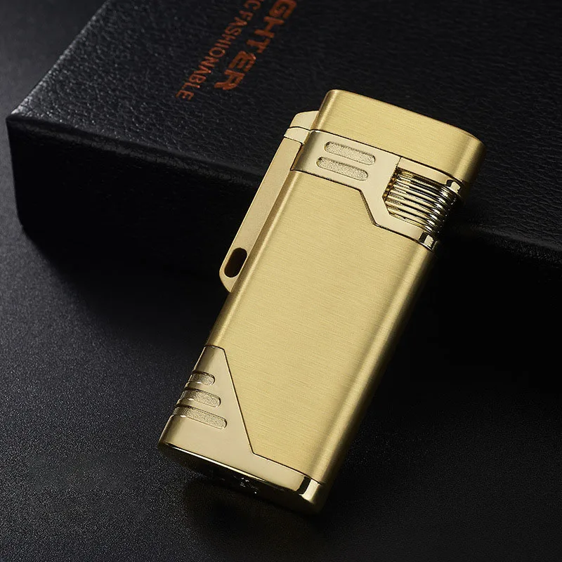 Windproof Butane Gas Double Direct Blue Flame Turbo Metal Inflatable Lighter Outdoor Barbecue Kitchen Cigar Lighter Men\'s Gifts