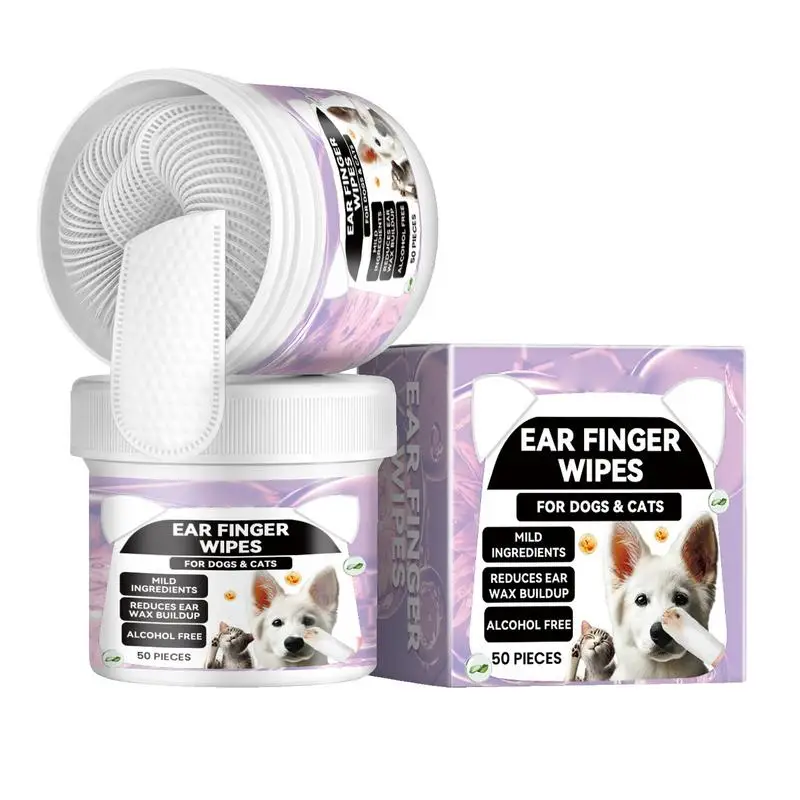 Dog Ear Wipes Finger Gentle Soothing Dog Ear Cleaning Finger Wipes 50 PCS Clean Ear Finger Pads For Dogs Pet Supplies For Small