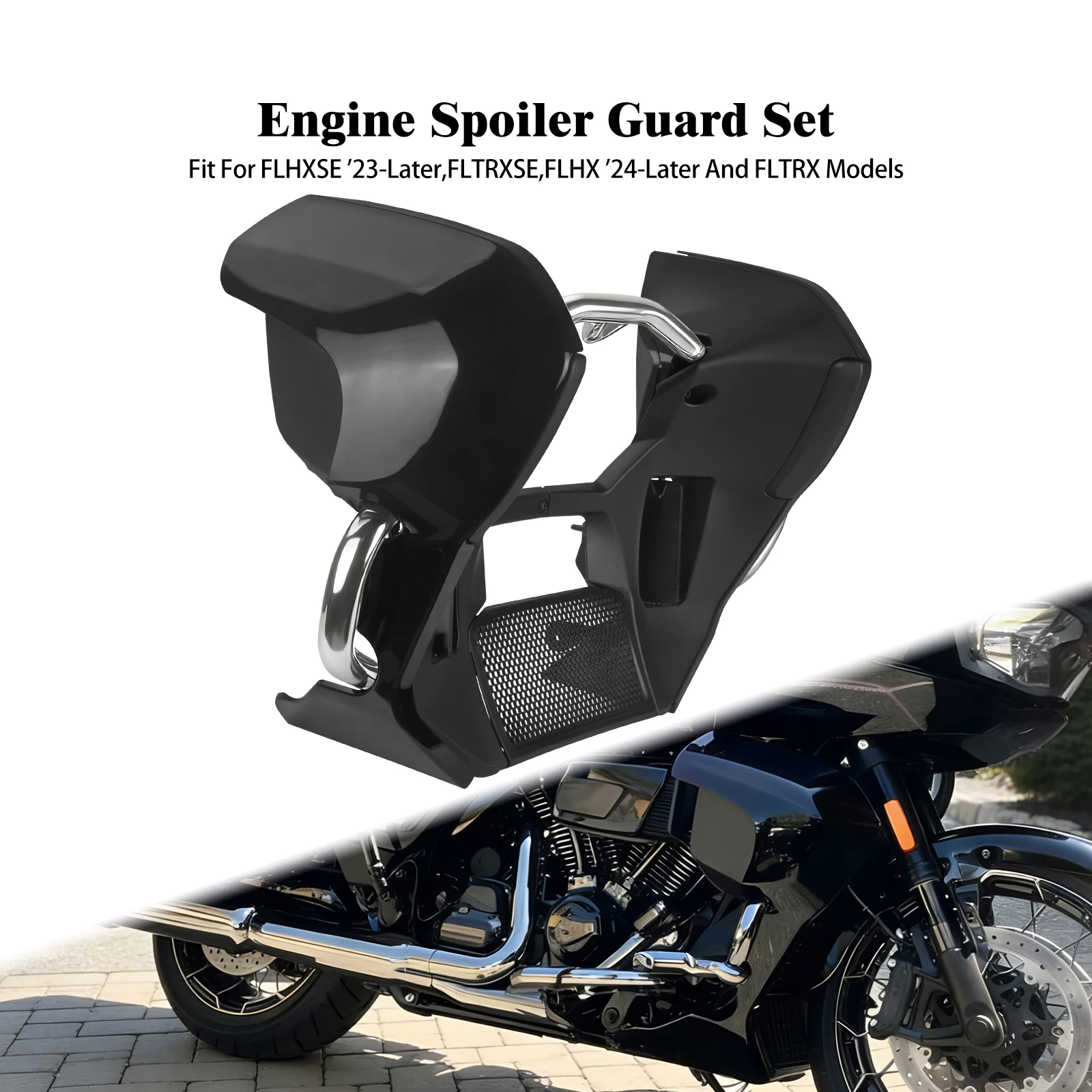 

Motorcycle Fairing Spoiler Lowers + Engine Guard Kit Front Crash Bar For Harley Touring FLHXSE 2023-Up Road Street Glide 24-Up